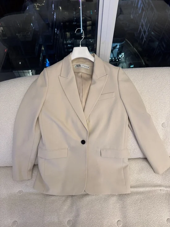 Zara Beige Single-Button Tailored Blazer - Picture 1 of 2